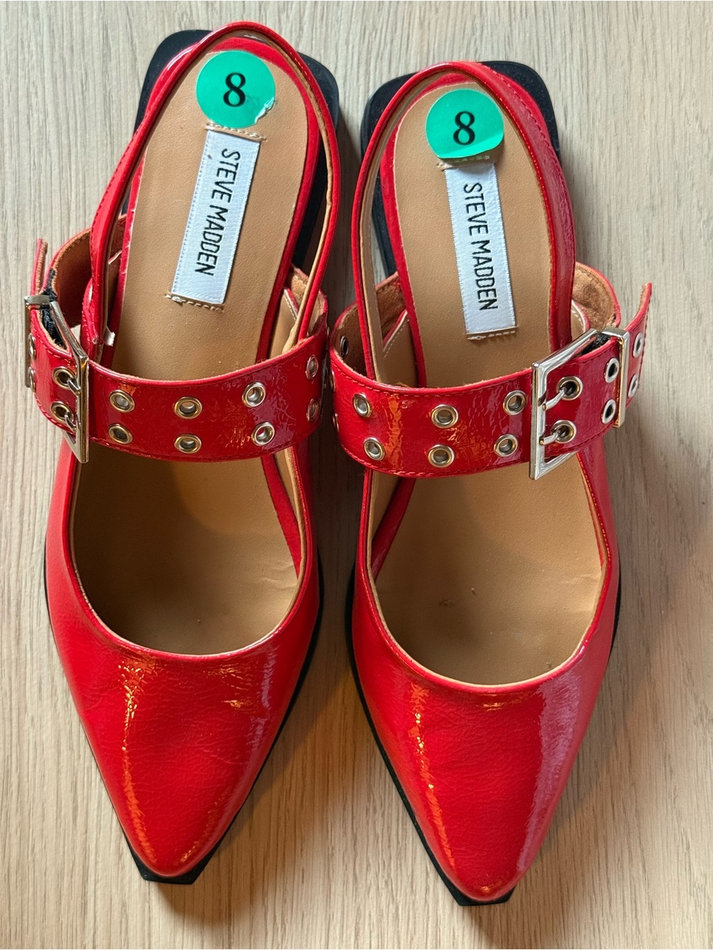 Steve Madden Red Patent Pointed-Toe Buckle Slingbacks